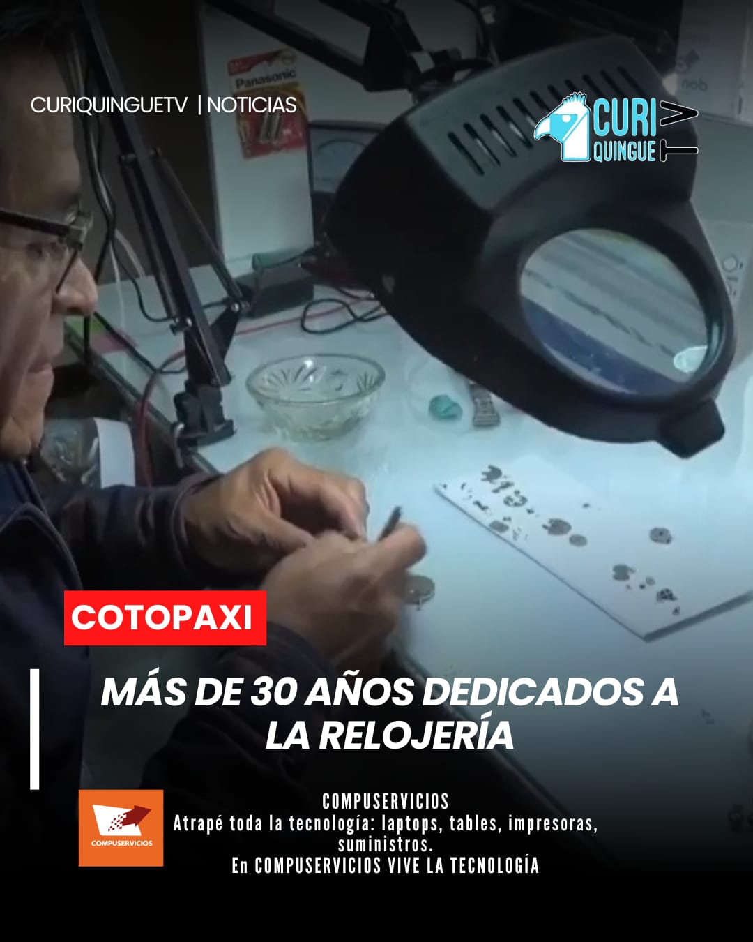En la ciudad de Latacunga todavía se mantiene el servicio técnico de relojería gracias al trabajo de don Jorge Tarco, quien lleva más de tres décadas dedicado a la reparación de relojes, cambio de pilas y arreglo de brazaletes.
