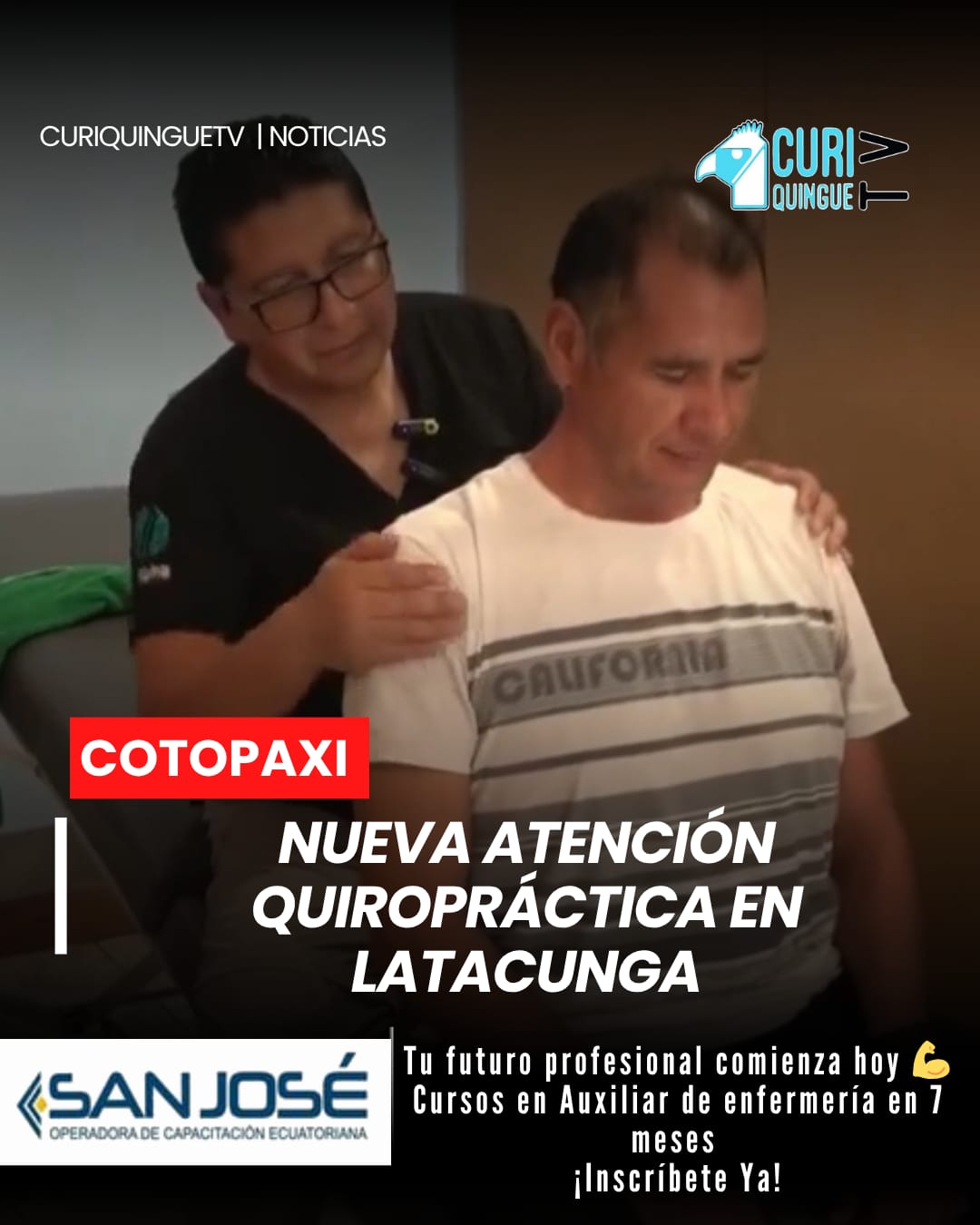 Desde este 26 de mayo, Ricardo Arias, quiropráctico profesional, atiende en la ciudad de Latacunga aplicando la alineación alphabiótica, un método alternativo que busca liberar tensiones físicas y estrés acumulado mediante un ajuste rápido e indoloro en la zona cervical y la columna vertebral.