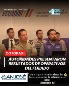 En la Gobernación de Cotopaxi, representantes de diferentes instituciones públicas dieron a conocer los resultados obtenidos tras los operativos ejecutados durante el feriado por el 24 de Mayo, enfocados en seguridad, movilidad y control ciudadano.
