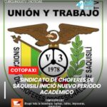 El secretario general del Sindicato de Choferes Profesionales del cantón Saquisilí informó sobre el inicio del nuevo período en la escuela de conducción y destacó varios proyectos ejecutados por la institución.