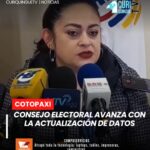 El Consejo Nacional Electoral en la provincia de Cotopaxi continúa ejecutando las actividades contempladas dentro del calendario electoral. Entre los avances registrados se destaca la actualización de datos de ciudadanos que han cambiado de domicilio, con el objetivo de garantizar una adecuada organización de los próximos procesos electorales.