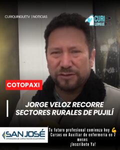 El precandidato a la Alcaldía del cantón Pujilí, Jorge Veloz, continúa desarrollando una agenda de visitas en las comunidades y sectores rurales del cantón. Durante sus recorridos mantiene diálogos directos con los moradores, con el propósito de conocer las principales necesidades de la población y recoger planteamientos que contribuyan al desarrollo de las parroquias y comunidades.