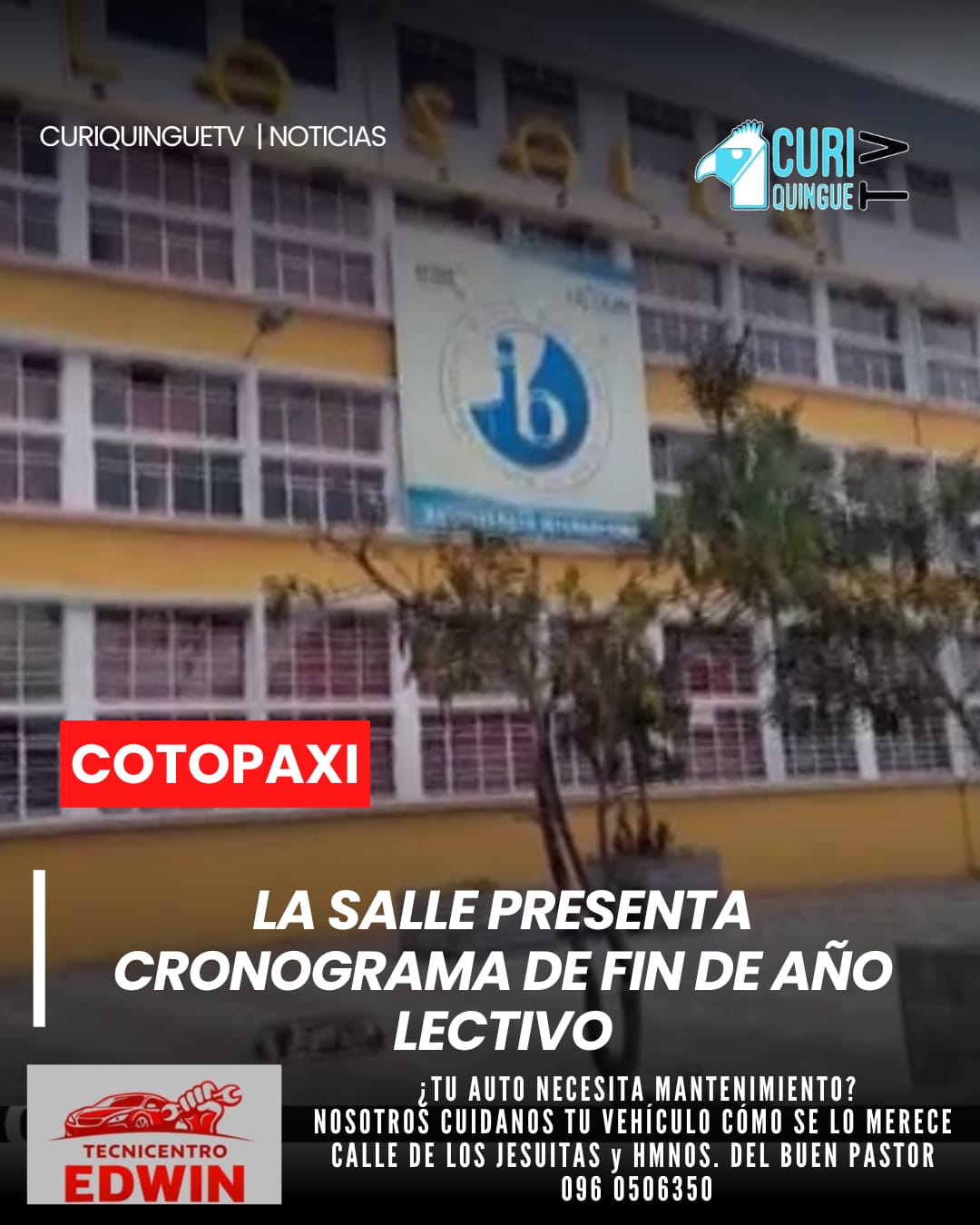El rector de la Unidad Educativa San José La Salle dio a conocer el cronograma establecido para la culminación del presente año lectivo. Entre las actividades previstas constan procesos académicos, ceremonias institucionales y la entrega de documentación correspondiente a los estudiantes.