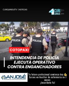 Realizó un operativo de control en los exteriores del Servicio de Rentas Internas (SRI) con el objetivo de evitar la presencia de personas conocidas como “enganchadores”, quienes ofrecen trámites irregulares a los ciudadanos. Las autoridades señalaron que estos controles continuarán para garantizar una atención segura y ordenada.