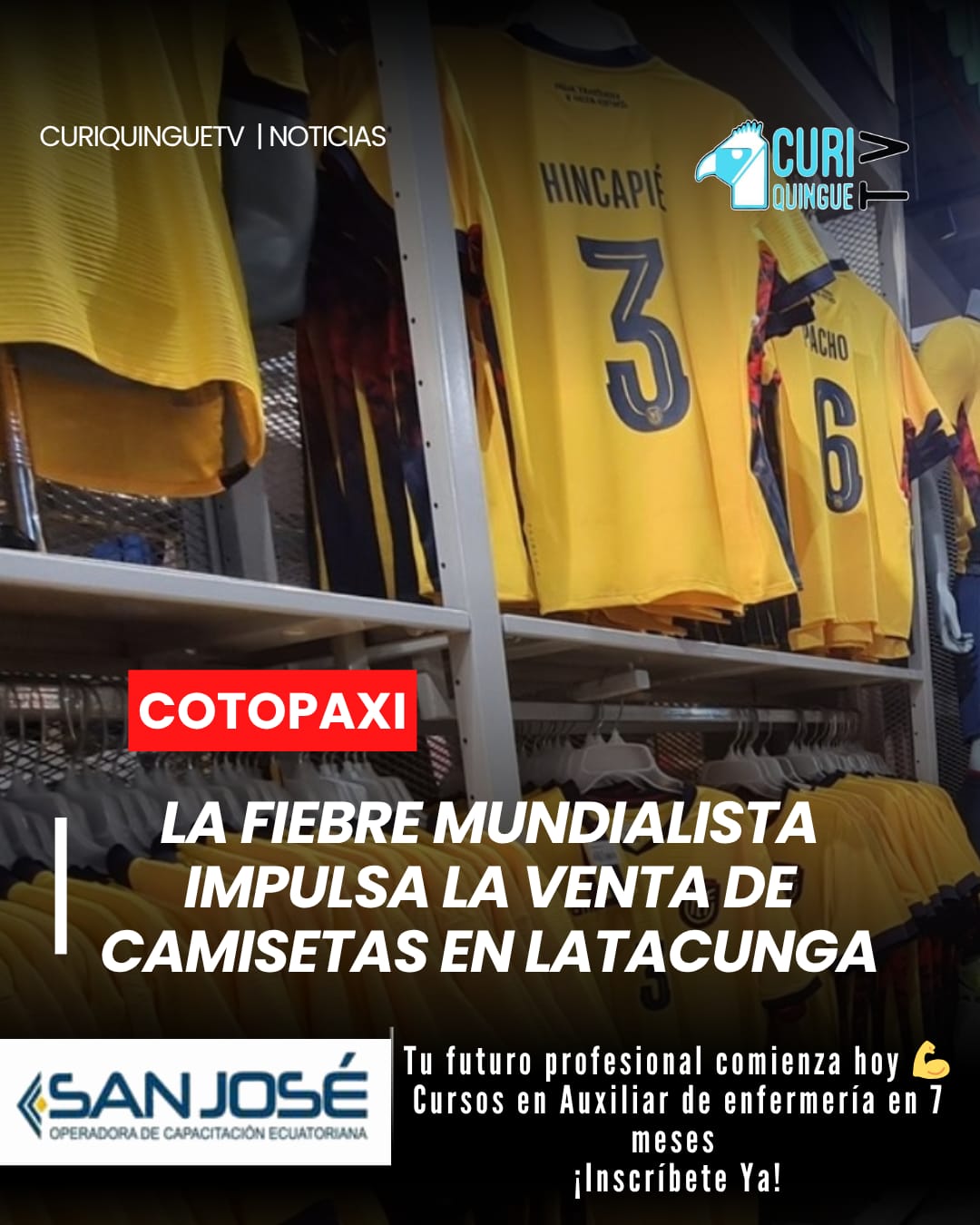 En el sector de El Salto, comerciantes reportan una alta demanda de camisetas de la selección ecuatoriana, mientras los aficionados buscan adquirir la indumentaria tricolor para apoyar al combinado nacional durante la cita deportiva más importante del planeta.