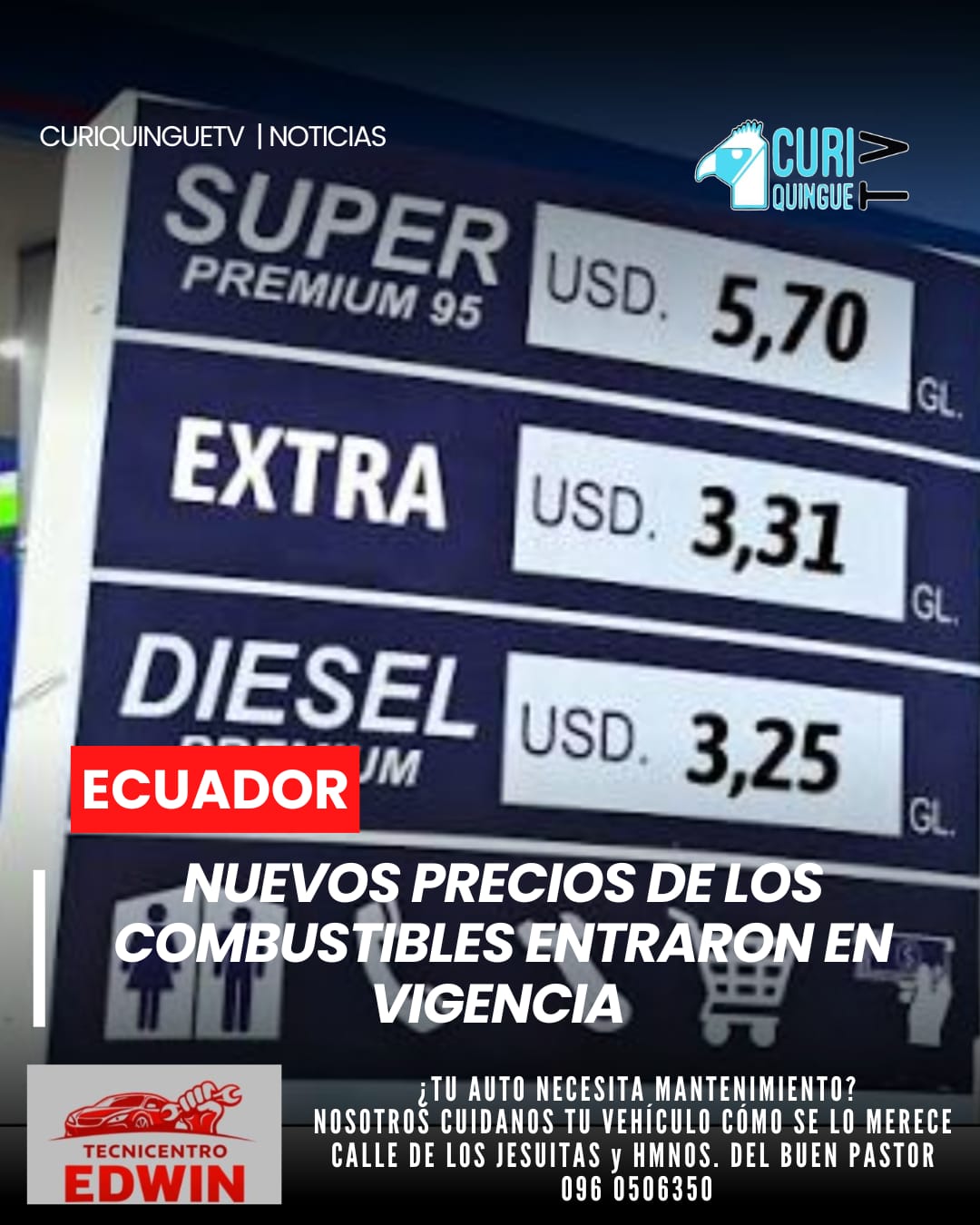 La gasolina Extra, Ecopaís y el diésel registran un incremento de 15 centavos por galón. Por su parte, la gasolina Súper Premium alcanza valores históricos debido a las fluctuaciones internacionales del petróleo. Estos precios estarán vigentes hasta el próximo 11 de julio.