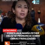 La concejala del Municipio de Latacunga, María Esther Veloz, expresó su preocupación por la paralización de varios proyectos que ejecuta la actual administración municipal. La edil señaló la importancia de informar a la ciudadanía sobre el estado de las obras y las acciones que se tomarán para su continuidad.