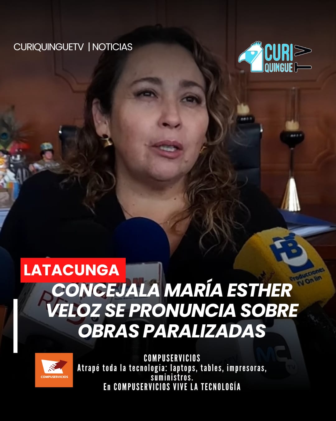 La concejala del Municipio de Latacunga, María Esther Veloz, expresó su preocupación por la paralización de varios proyectos que ejecuta la actual administración municipal. La edil señaló la importancia de informar a la ciudadanía sobre el estado de las obras y las acciones que se tomarán para su continuidad.