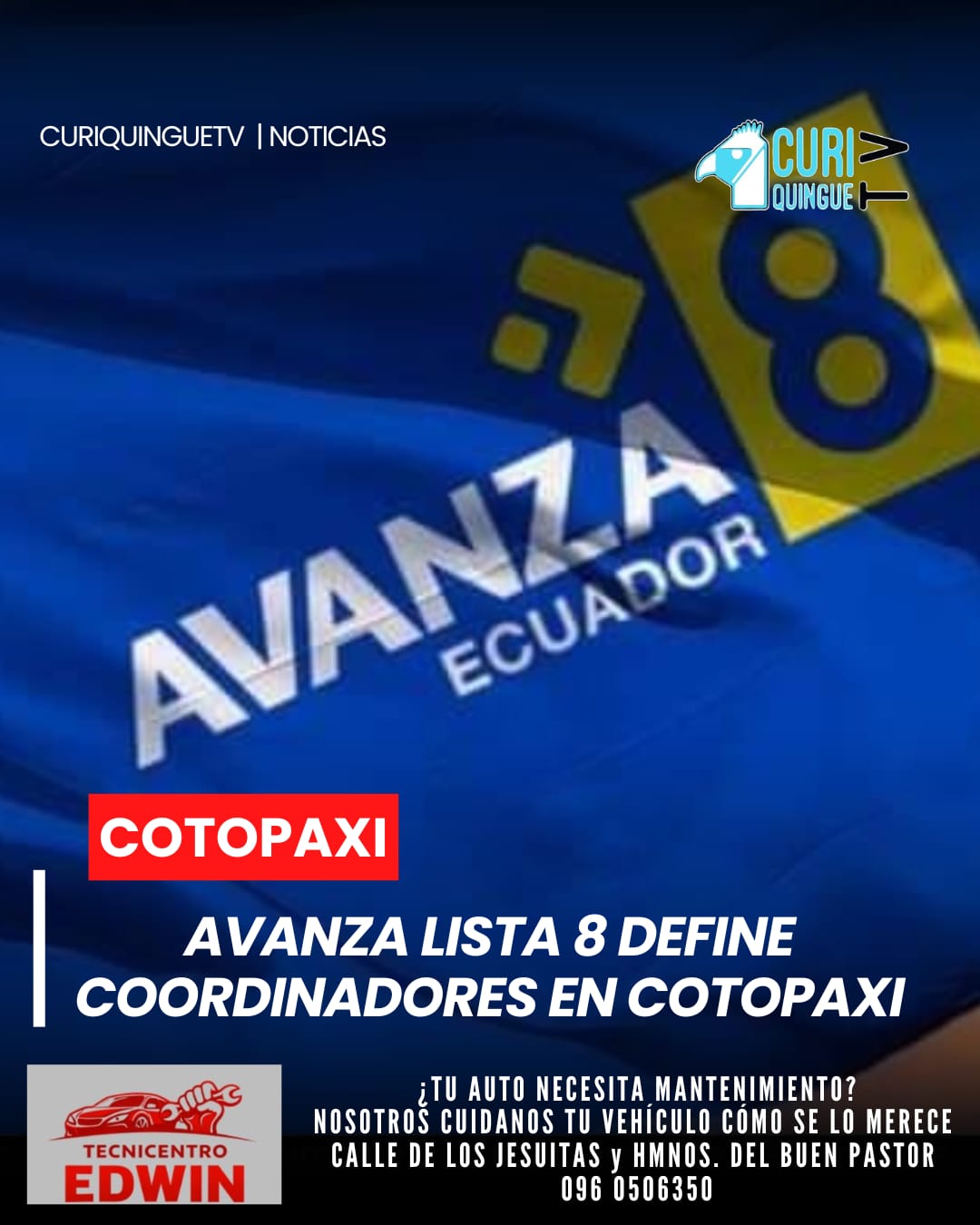 El movimiento político Avanza Lista 8 designó a sus coordinadores en cada uno de los cantones de la provincia de Cotopaxi como parte de su proceso de organización interna. Además, anunció que durante este fin de semana se desarrollarán las elecciones primarias para definir su participación en los próximos procesos electorales.