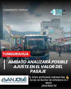 Las autoridades municipales de Ambato anunciaron un proceso de socialización con los representantes del transporte público para analizar la posibilidad de un incremento en la tarifa de los pasajes. El tema será evaluado junto a los diferentes actores involucrados.
