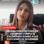 La Delegación Provincial Electoral de Cotopaxi continúa desarrollando las actividades contempladas en el calendario electoral con miras a las elecciones previstas para noviembre de este año. Las autoridades señalaron que las diferentes etapas del proceso se ejecutan conforme a los plazos establecidos.
