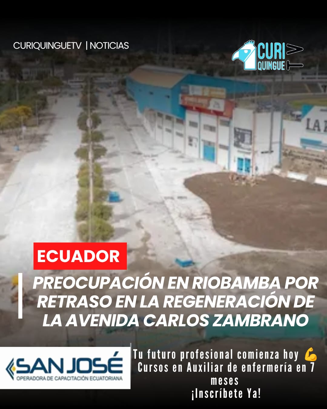 Habitantes de Riobamba expresaron su malestar por el evidente retraso en la ejecución de la obra de regeneración urbana de la avenida Carlos Zambrano y los alrededores del estadio Olímpico Dr. Fernando Guerrero.