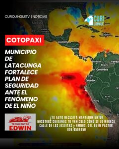 El director de Seguridad del Municipio de Latacunga dio a conocer los avances del proyecto de prevención que se ejecuta para enfrentar los posibles efectos del Fenómeno de El Niño. La iniciativa contempla acciones orientadas a reducir riesgos y proteger a la población en los sectores más vulnerables del cantón.