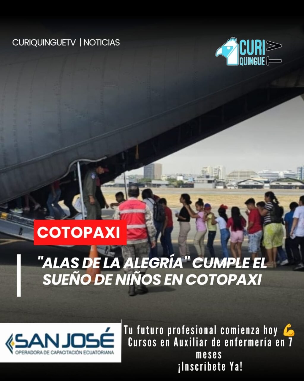 Personal de la Fuerza Aérea de Cotopaxi desarrolló el programa "Alas de la Alegría", una actividad que permitió a varios niños vivir por primera vez la experiencia de volar en un avión. La iniciativa busca fortalecer el vínculo con la comunidad y brindar momentos inolvidables a la niñez.