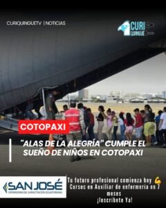 Personal de la Fuerza Aérea de Cotopaxi desarrolló el programa "Alas de la Alegría", una actividad que permitió a varios niños vivir por primera vez la experiencia de volar en un avión. La iniciativa busca fortalecer el vínculo con la comunidad y brindar momentos inolvidables a la niñez.
