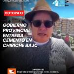 Las autoridades del Gobierno Provincial de Cotopaxi realizaron la entrega de quintales de cemento en la comunidad de Chiriche Bajo de la parroquia Mulalillo.
