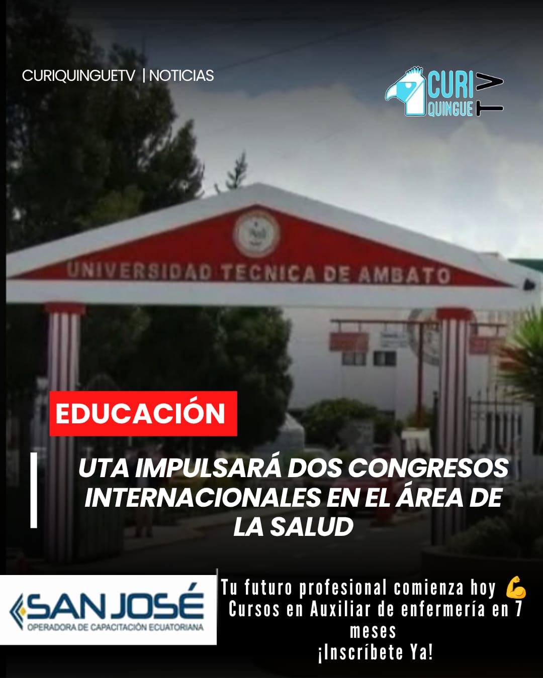 La Universidad Técnica de Ambato (UTA) anunció la realización de dos congresos internacionales enfocados en la investigación, innovación y actualización académica en el área de la salud. Los eventos se desarrollarán en modalidad virtual durante los meses de agosto y septiembre.