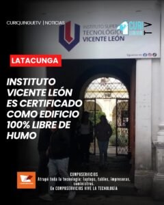 🏫 Delegados de la Dirección de Salud de Cotopaxi visitaron a las autoridades del Instituto Superior Tecnológico Vicente León para realizar la entrega de la certificación que reconoce a la institución como un edificio 100% libre de humo de cigarrillo.