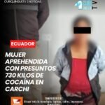 📍 Tulcán, Carchi. Una ciudadana de nacionalidad colombiana fue aprehendida durante un operativo policial en el sector Guagua Negro, mientras presuntamente transportaba droga con destino a Quito.