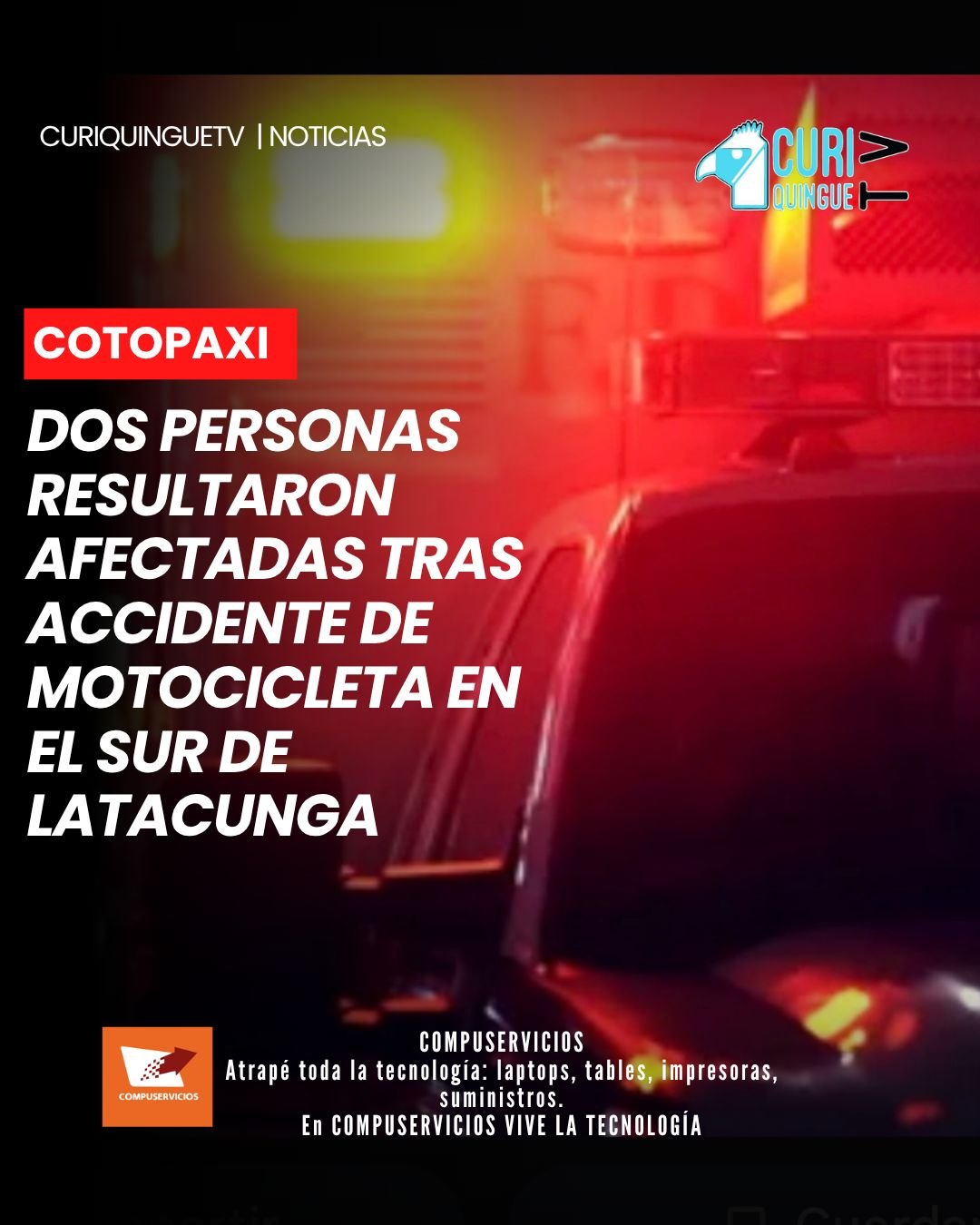 El hecho se registró en el sector sur de la ciudad, donde dos personas que se movilizaban en una motocicleta perdieron el control y terminaron contra la calzada. El incidente generó la atención de organismos de emergencia, quienes acudieron al lugar para brindar la asistencia correspondiente.