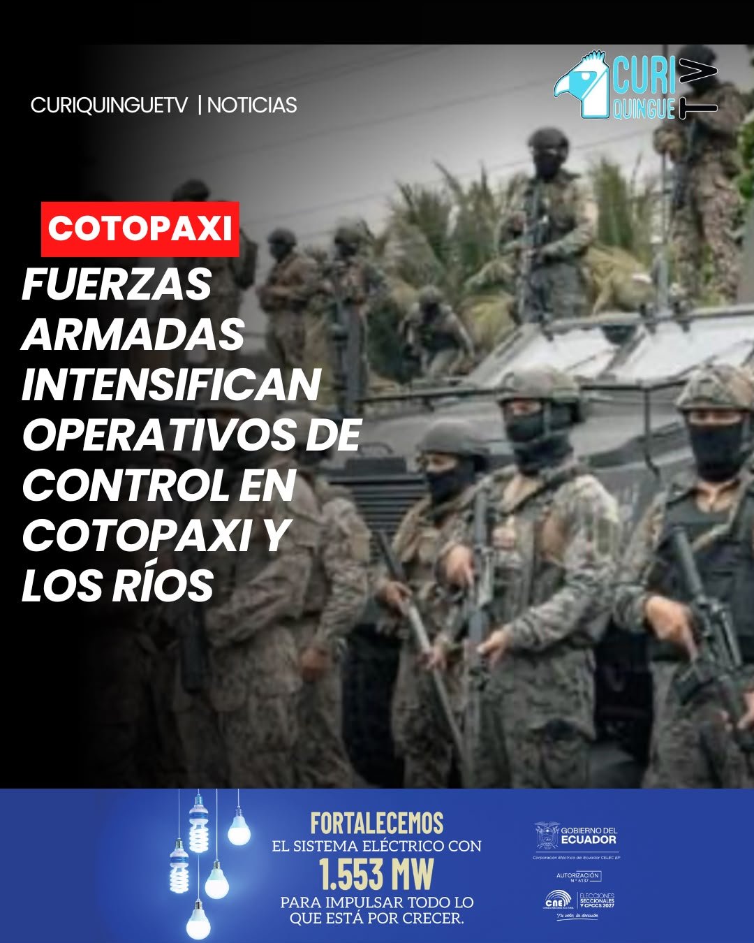 🚨🪖 El personal de las Fuerzas Armadas continúa ejecutando operativos de control en las provincias de Cotopaxi y Los Ríos, como parte de las acciones destinadas a combatir actividades ilícitas.