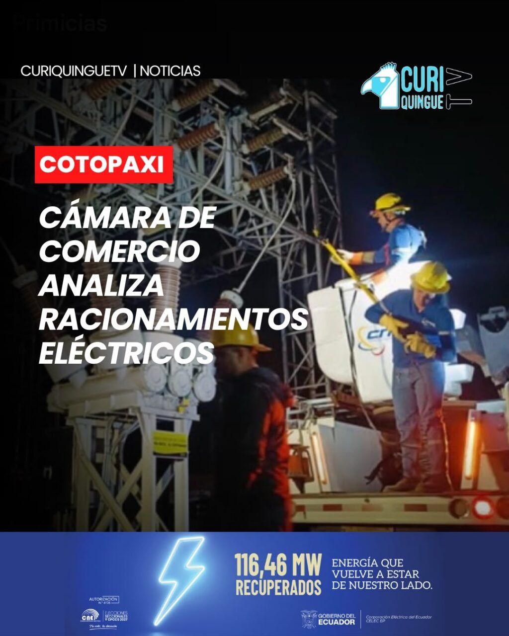 La presidenta de la Cámara de Comercio de Latacunga se refirió a la decisión del Gobierno Nacional de establecer cortes de energía eléctrica un día a la semana para determinadas empresas de gran tamaño en las diferentes provincias del país.