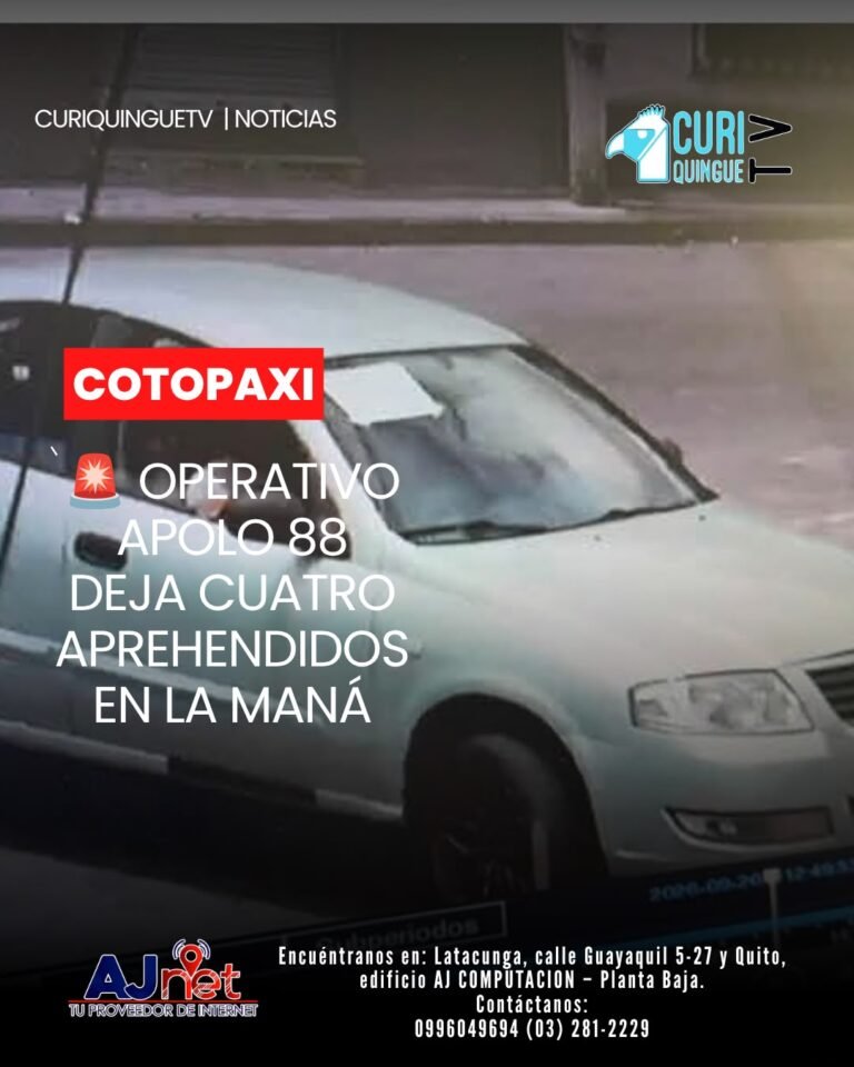 La Policía Nacional del Ecuador, a través del Distrito La Maná, ejecutó el operativo “Apolo 88”, que permitió la aprehensión de cuatro personas, además de la incautación de un arma de fuego y sustancias catalogadas sujetas a fiscalización.