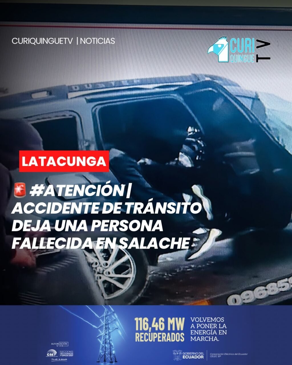 📍 Un siniestro de tránsito se registró la mañana del miércoles 21 de octubre en la Panamericana E35, a la altura del sector Salache, al sur de Latacunga, provincia de Cotopaxi.