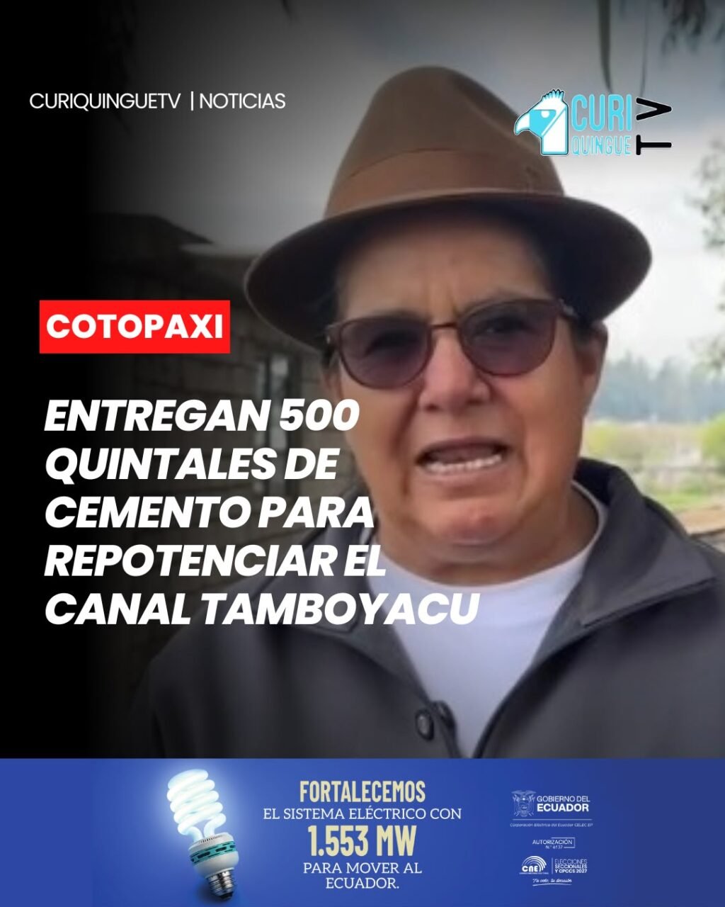 Con el objetivo de fortalecer la agricultura y contribuir al desarrollo rural, la Prefectura de Cotopaxi realizó la entrega de 500 quintales de cemento destinados a la repotenciación del canal de riego Tamboyacu.