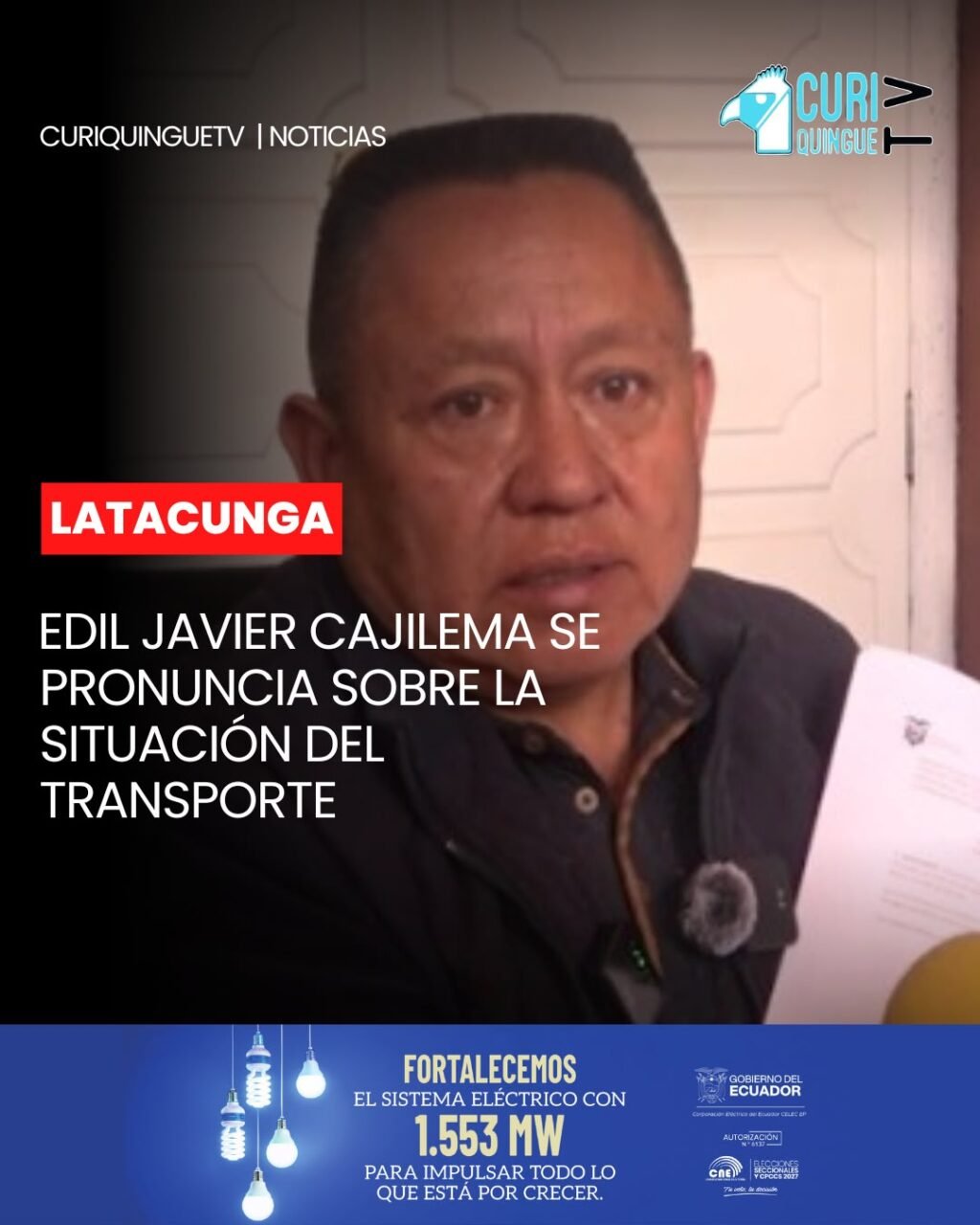 El concejal Javier Cajilema se refirió a la situación del transporte urbano, rural e intracantonal combinado en el cantón Latacunga, abordando los aspectos relacionados con la movilidad y la prestación de este servicio a la ciudadanía.