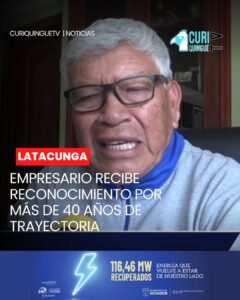 Aníbal Kulki recibió un reconocimiento durante el mes de octubre por su destacada trayectoria empresarial en Latacunga, fruto de más de cuatro décadas de trabajo y dedicación. El homenajeado expresó su satisfacción y agradecimiento por este reconocimiento a su labor y aporte a la ciudad.